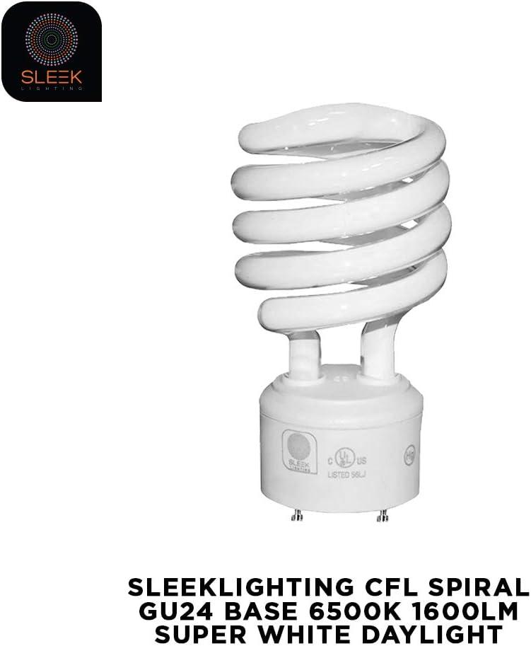Sleek Lighting 23-Watt T2 Spiral CFL Fluorescent Light Bulbs with GU24 Base, Self-Ballasted Light Bulb for Bedroom Lighting, 1600 Lumens, 6500K 4-Pack