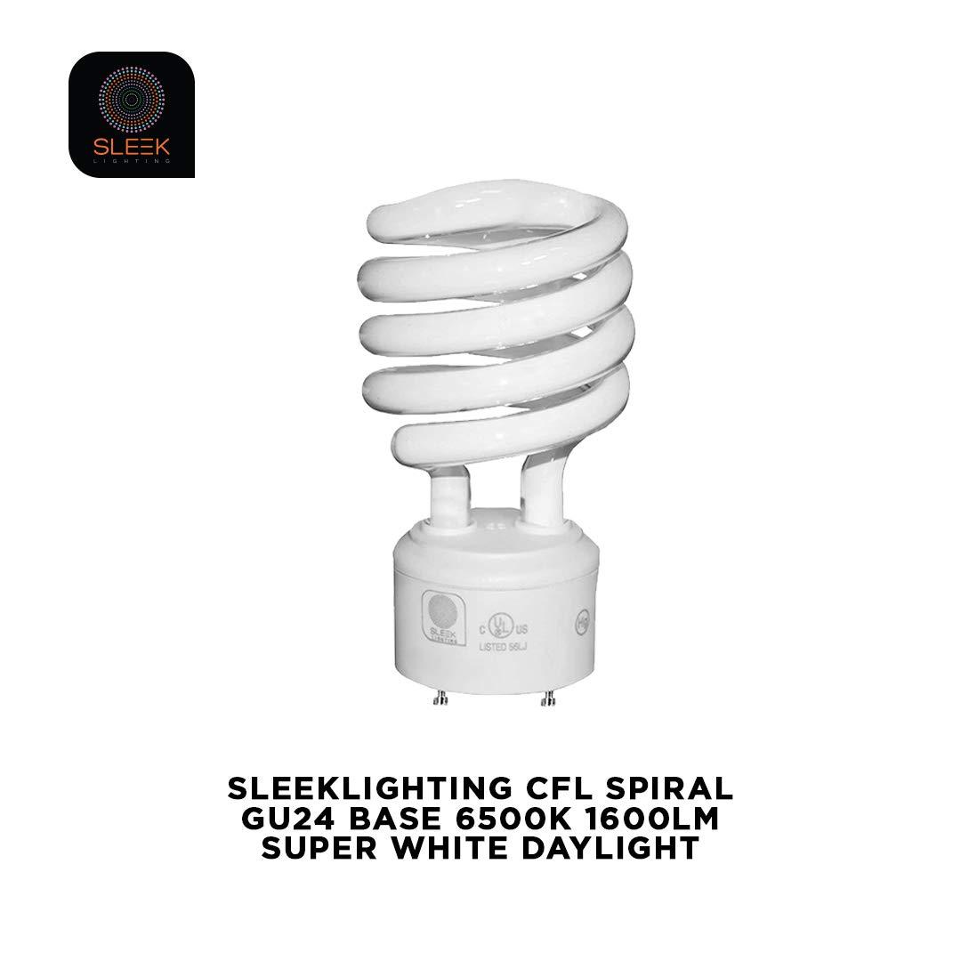 Sleek Lighting 23-Watt T2 Spiral CFL Fluorescent Light Bulbs with GU24 Base, Self-Ballasted Light Bulb for Bedroom Lighting, 1600 Lumens, 6500K 4-Pack