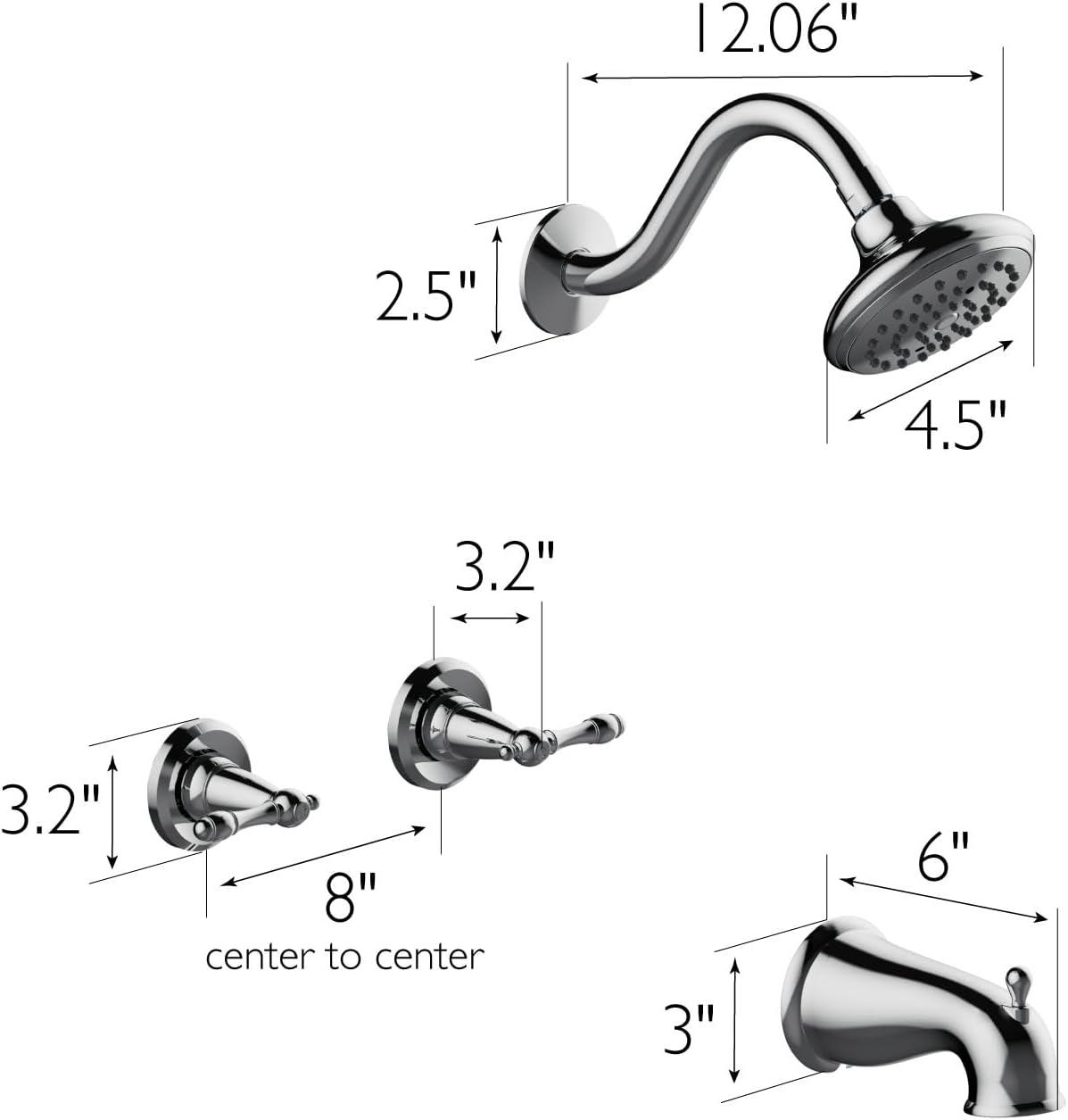 Design House 595694 Oakmont Classic Bath and Shower Trim with Single-Function Shower Head, 2-Handle Faucet and Valve for Bathroom, Polished Chrome