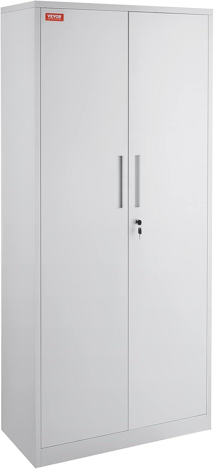 VEVOR Metal Storage Cabinet, Steel Locking Storage Cabinet with 2 Magnetic Doors and 4 Adjustable Shelves, 71'' Metal Cabinet 200 lbs Capacity per Shelf with 3 Keys, for Office, Home, Garage, Black