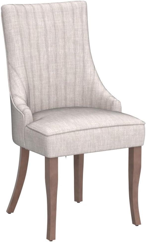 Beige High Back Linen Upholstered Side Chair with Wood Legs