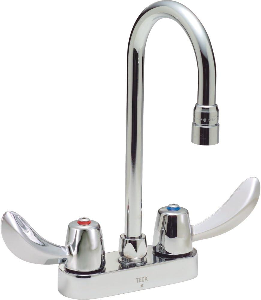 Delta 27C4842 Commercial Double Handle Ceramic Disc Lavatory Faucet with Gooseneck Spout and Vandal Resistant Hooded Blade Handles, Chrome