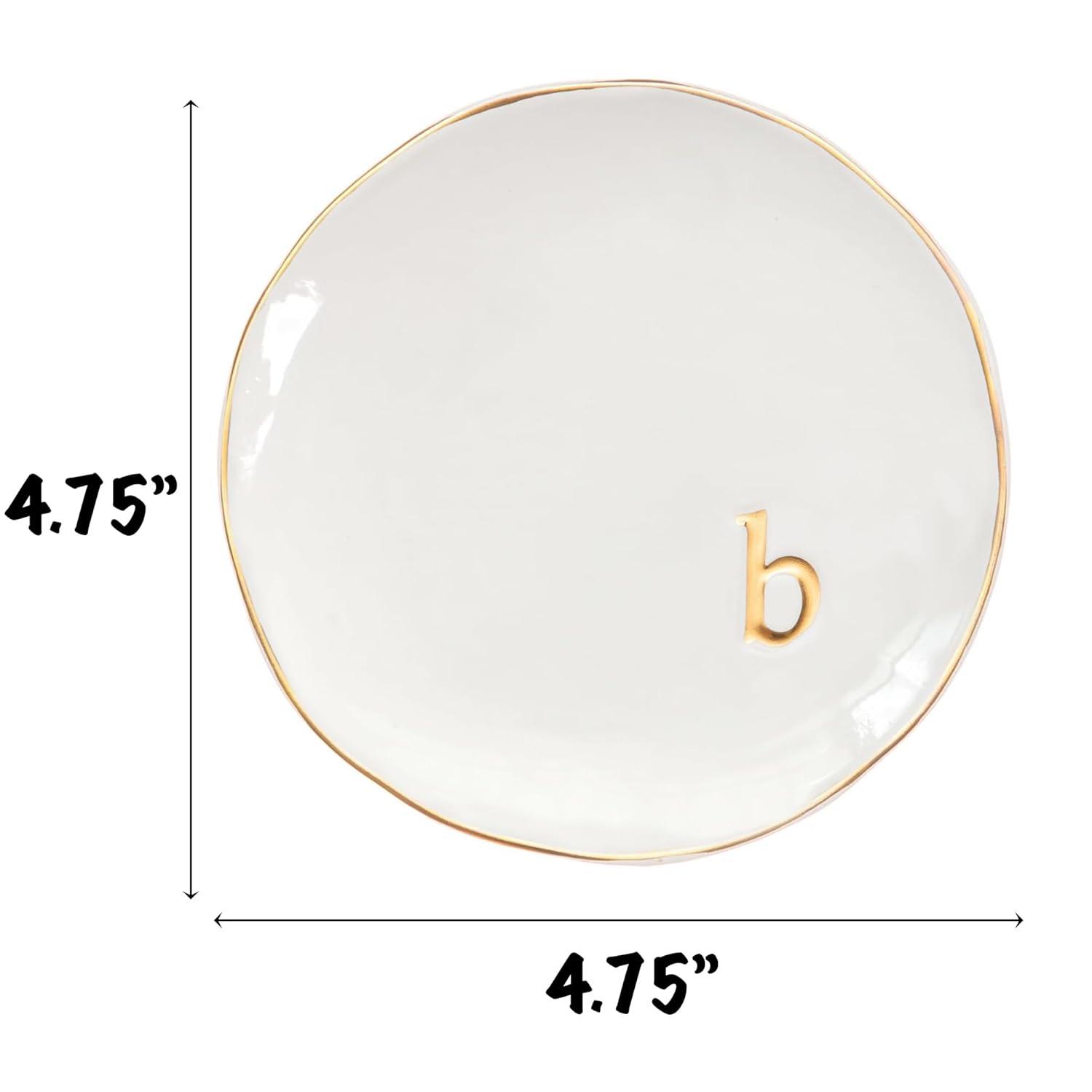 COLLECTIVE HOME - Ceramic Jewelry Tray, Decorative Trinket Dish for Rings Earrings Necklaces Bracelet Watch Keys, Birthday Mother's Day Christmas Gift for Women, 4.75", White Surface (O)