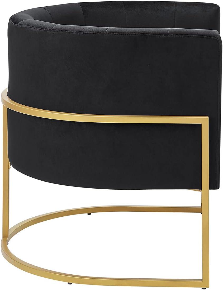 KOSSMAI Upholstered Velvet Accent Barrel Chair with Golden Metal Legs for Living Room Bedroom Office Lounge Chair, Mid-Century Modern Style Armchair (Black)