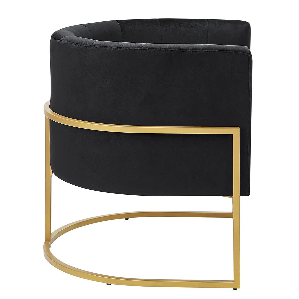 KOSSMAI Upholstered Velvet Accent Barrel Chair with Golden Metal Legs for Living Room Bedroom Office Lounge Chair, Mid-Century Modern Style Armchair (Black)