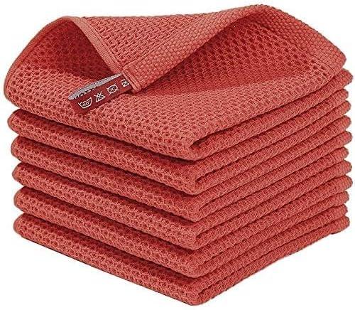 piaybook Super Soft Towels Cotton Weave Kitchen Dish Cloths Ultra Soft Absorbent Quick Drying Dish Towels 12x12 Inches 6 Pack Red for Bathroom and Kitchen,Red