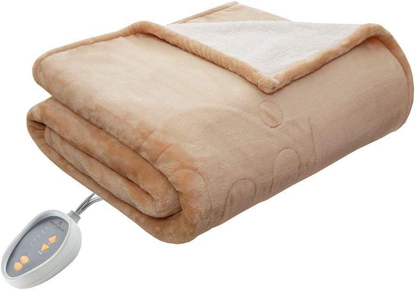 Woolrich Heated Plush to Berber Blanket, Full, Tan