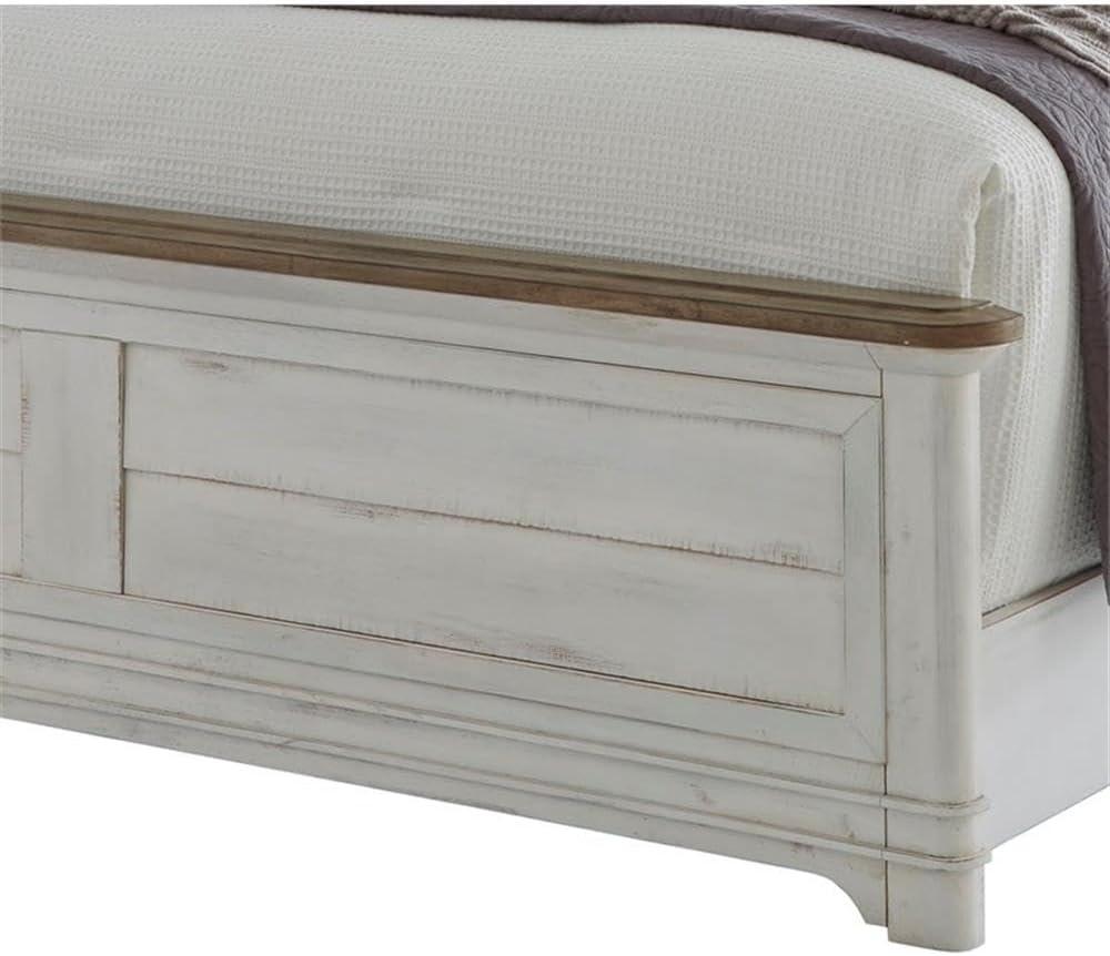 Meadowbrook White-Washed Pine King Panel Bed with Arched Headboard