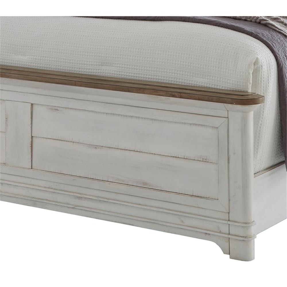 Meadowbrook White-Washed Pine King Panel Bed with Arched Headboard