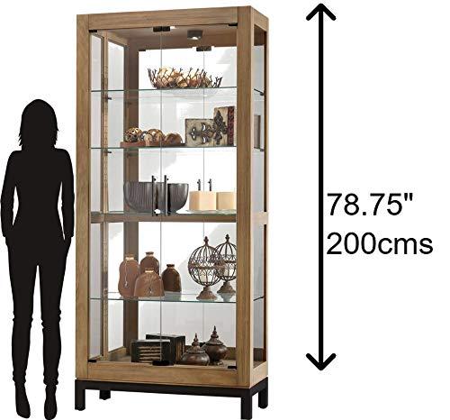 Transitional Aged Natural Lighted Curio Cabinet with Charcoal Base