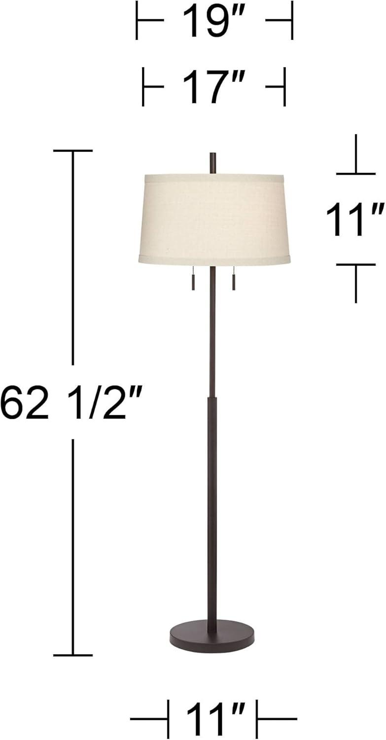 Possini Euro Design Nayla Modern Floor Lamp 62 1/2" Tall Bronze Metal Off White Fabric Tapered Drum Shade for Living Room Bedroom Office House Home