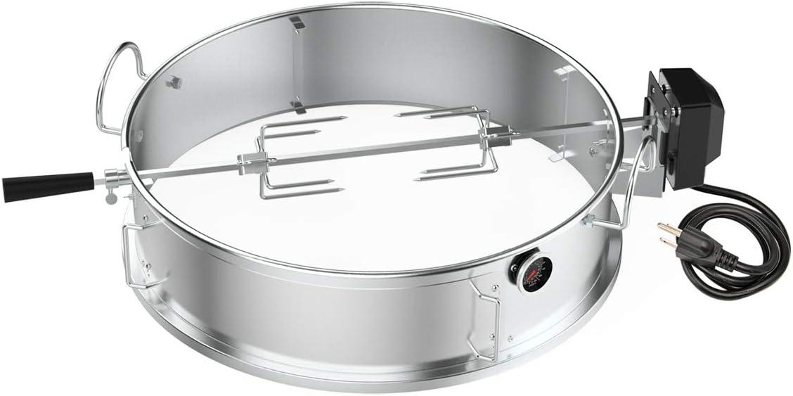 onlyfire Stainless Steel Multi-purpose Rotisserie and Pizza Combo Kit for Weber 22-Inch Kettle Charcoal Grills - Include Pizza Peel and Pizza Stone