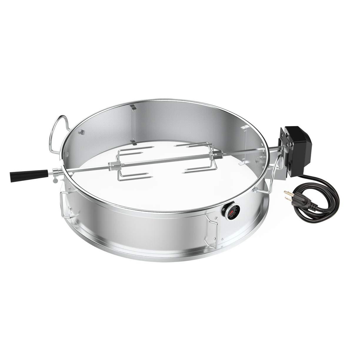 onlyfire Stainless Steel Multi-purpose Rotisserie and Pizza Combo Kit for Weber 22-Inch Kettle Charcoal Grills - Include Pizza Peel and Pizza Stone