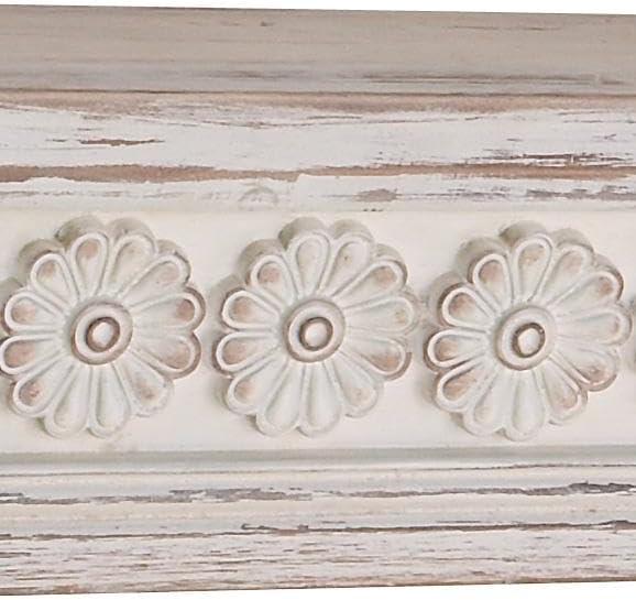 DecMode 28" x 5" Intricate Carved 1-Tier White Floral Wall Shelf
