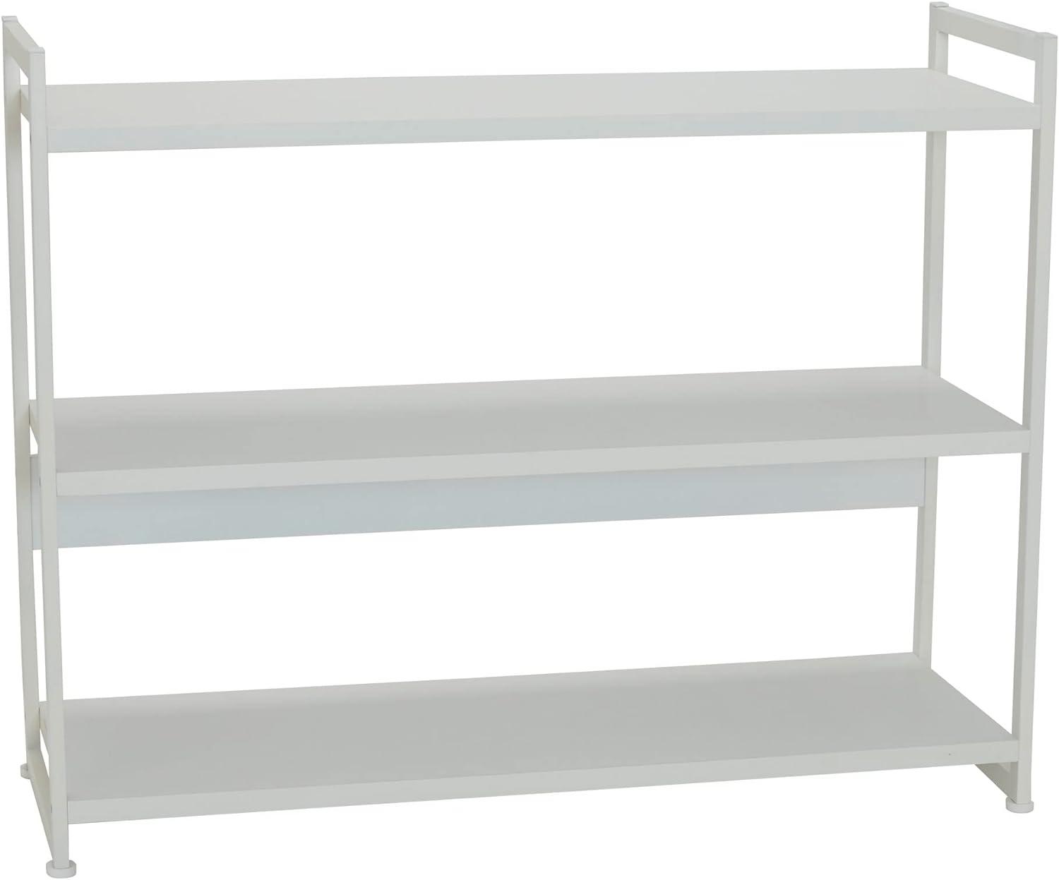 Household Essentials Jamestown Wide 3 Shelf Open Storage Bookshelf Scandinavian White and White Metal