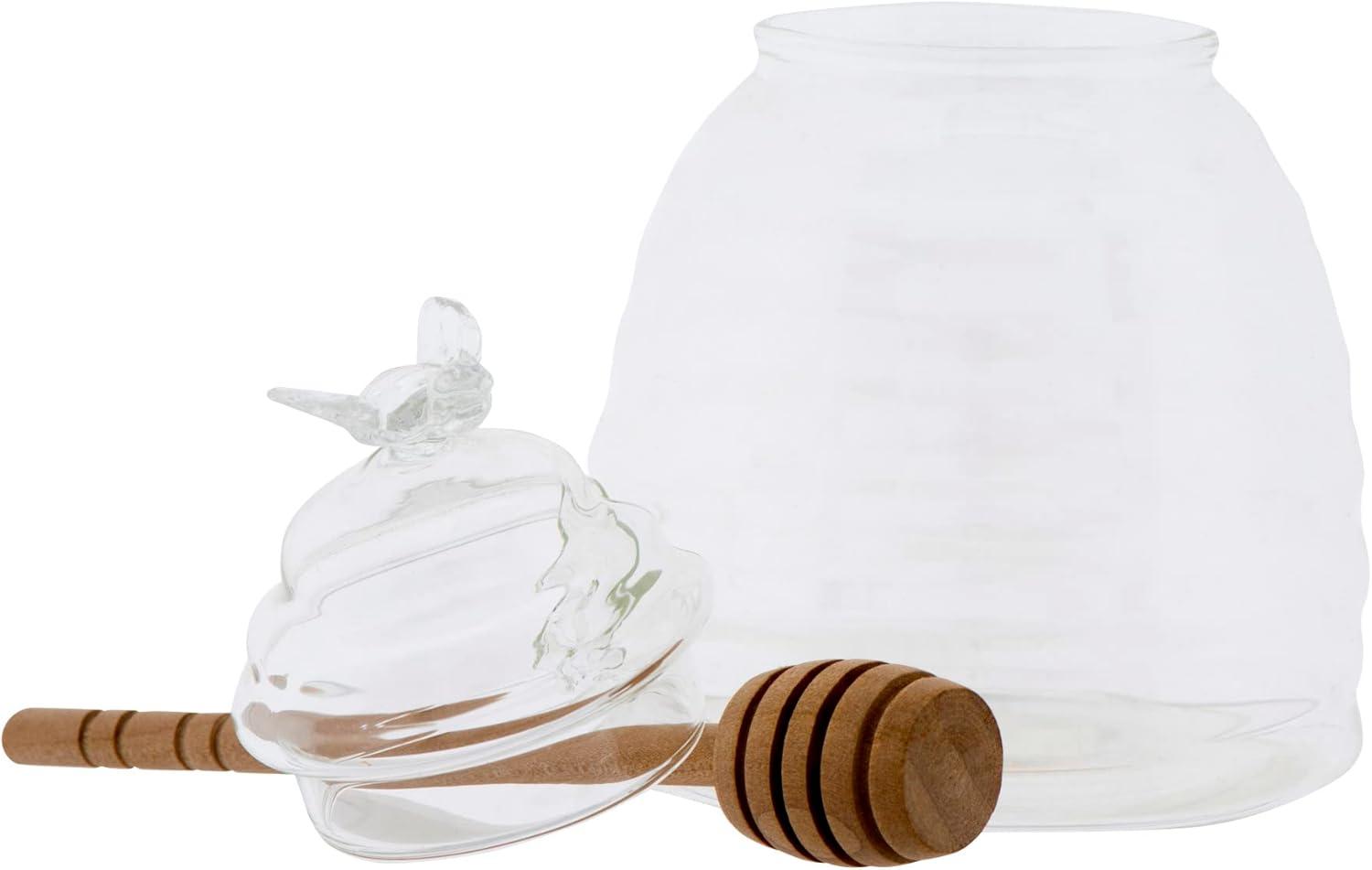 Creative Co-Op Clear Honey Pot with Lid & Bamboo Dipper (Set of 2 Pieces)