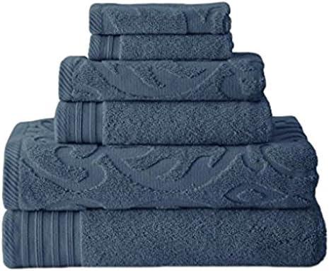 Modern Threads Medallion Jacquard 6-Piece Cotton Adult Bath Towel Set, Denim