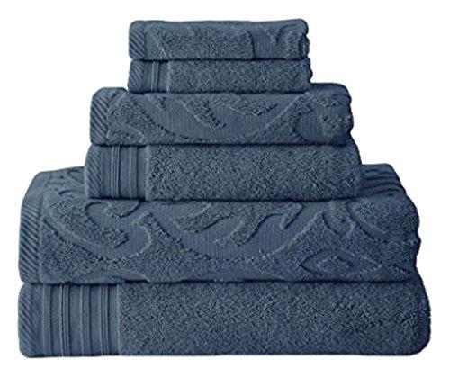 Modern Threads Medallion Jacquard 6-Piece Cotton Adult Bath Towel Set, Denim