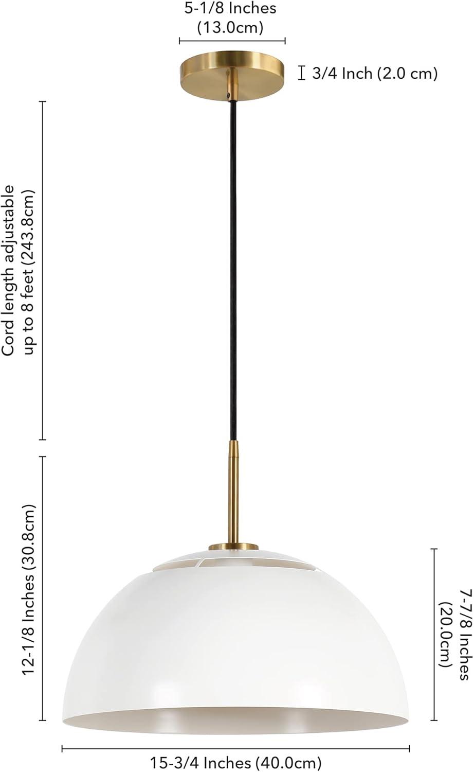 Heath & Cliff Jordyn 16" Wide Pendant with Metal Shade White/Brushed Brass Brushed Brass