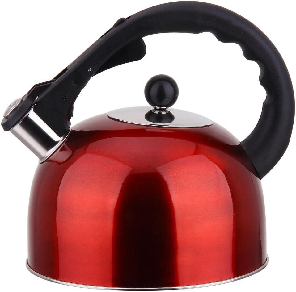 Red Stainless Steel Whistling Tea Kettle with Handle, 3L