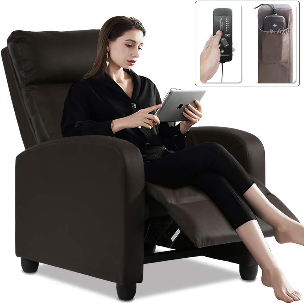 FDW Recliner Chair for Living Room Massage Recliner Sofa Reading Chair Winback Single Sofa Home Theater Seating Modern Reclining Chair, Brown