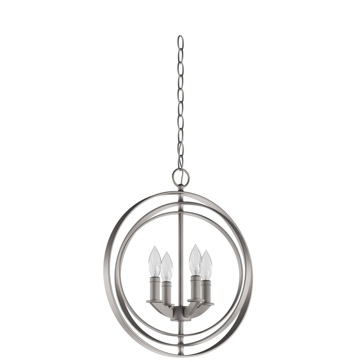 Progress Lighting Equinox 4-Light Foyer Pendant, Steel, Burnished Silver, No Shade