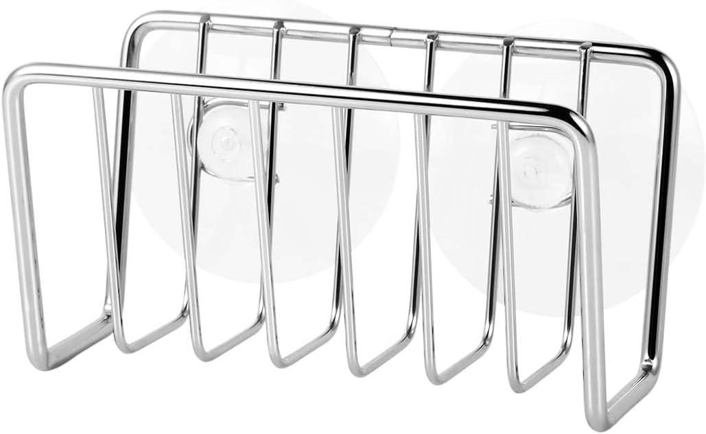 FZM Sponge Holder for Kitchen Sink Stainless Steel Suction Cup Sponge Caddy Silver Storage Rack