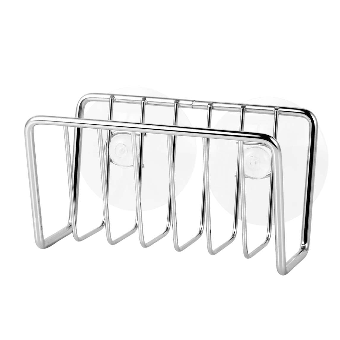 FZM Sponge Holder for Kitchen Sink Stainless Steel Suction Cup Sponge Caddy Silver Storage Rack
