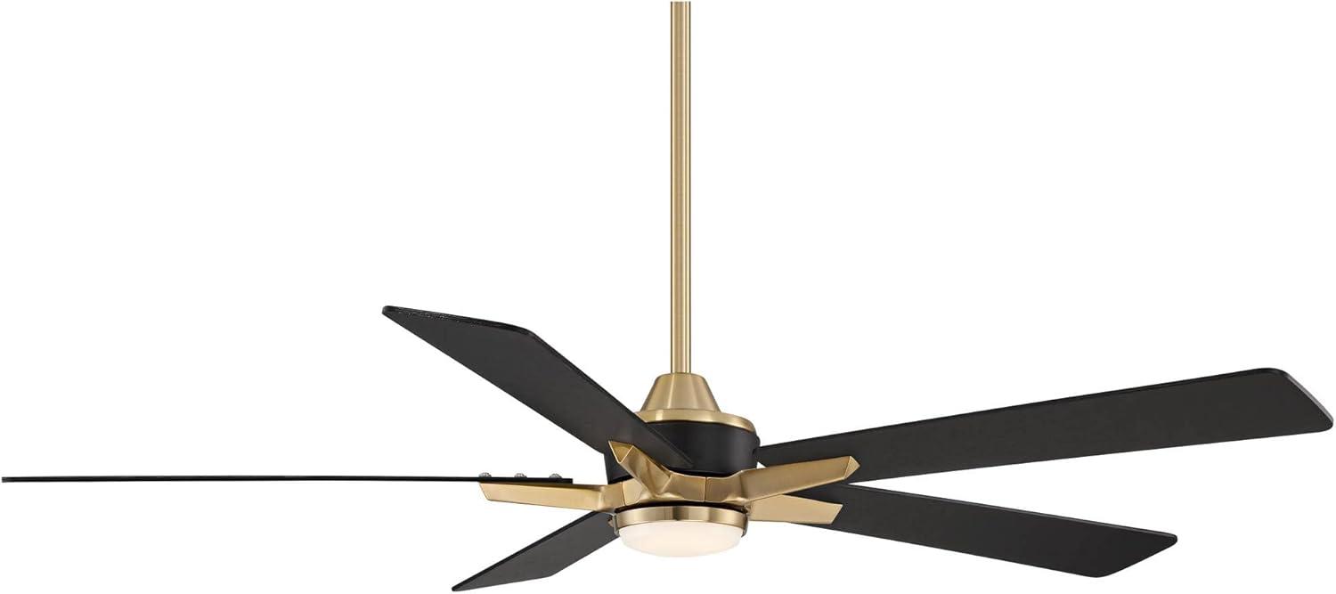 52" Casa Vieja Modern Indoor Outdoor Ceiling Fan with Dimmable LED Light Remote Control Soft Brass Black Damp Rated for Patio Exterior House Porch