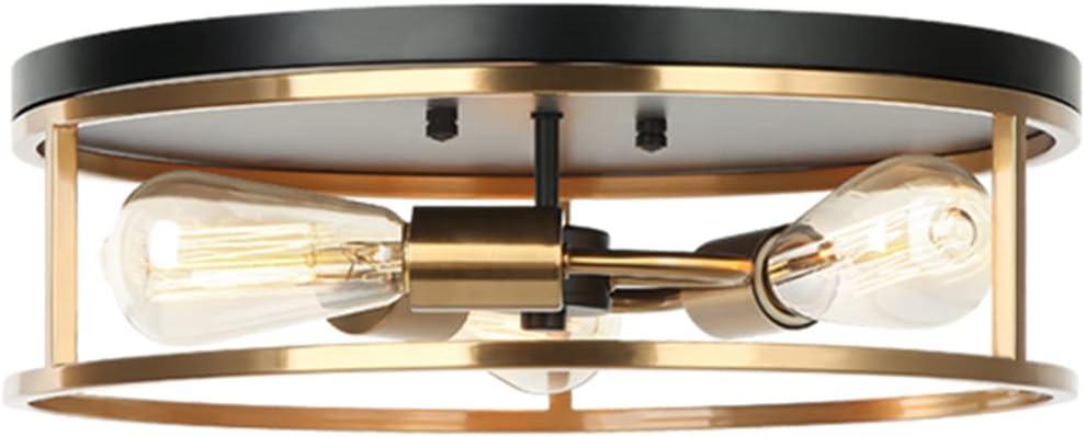 Knox Matte Black & Brass 3-Light Indoor/Outdoor Drum Flush Mount