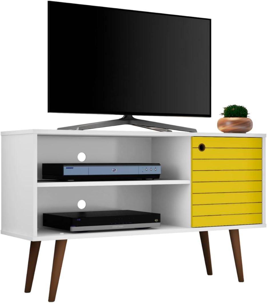 Manhattan Comfort Liberty 42.52" Mid Century Modern TV Stand, White and Yellow