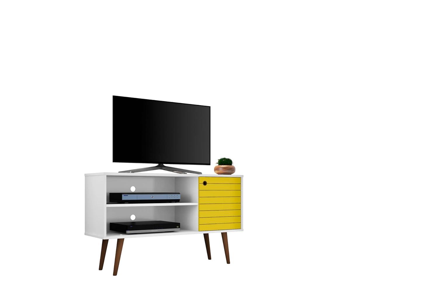 Manhattan Comfort Liberty 42.52" Mid Century Modern TV Stand, White and Yellow