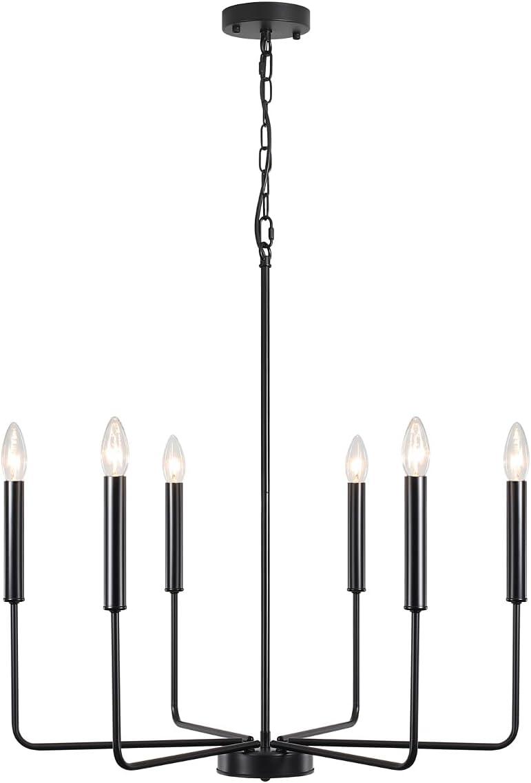 SineRise Black Chandelier, 6-Light Modern Farmhouse Chandelier, Candle Chandelier Light Fixtures, Rustic Industrial Chandelier for Entryway, Bedroom, Foyer and Living Room