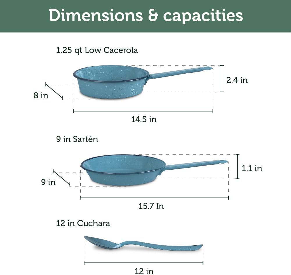 Cinsa 14-Piece Enameled Steel Cookware Set, Turquoise Blue