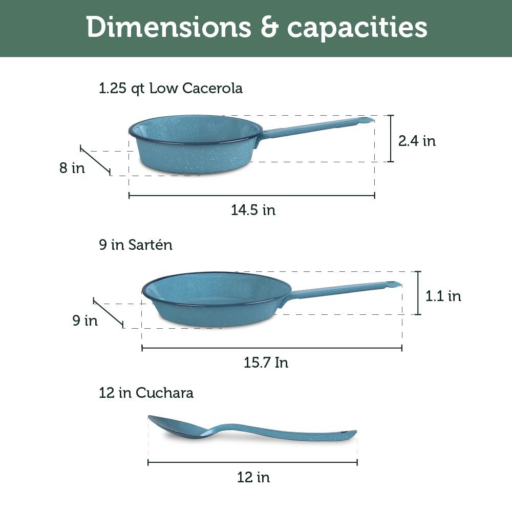 Cinsa 14-Piece Enameled Steel Cookware Set, Turquoise Blue