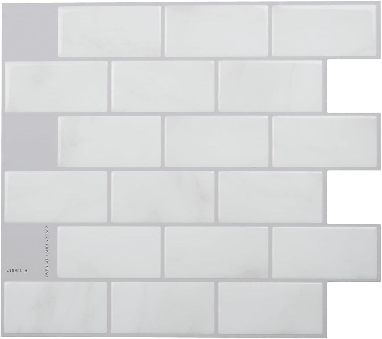 Smart Tiles - 3D Adhesive Peel and Stick Backsplash Tile, Gray & White - 10-Pack 10.95" x 9.7"