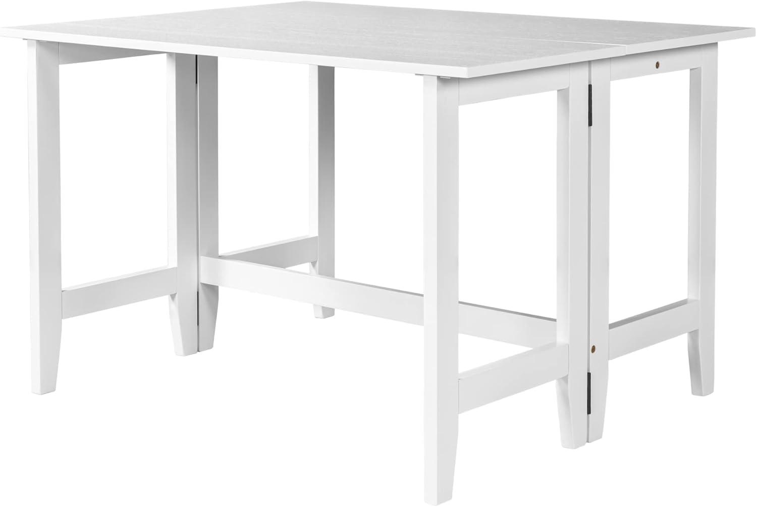 Farmhouse Drop Leaf Folding Dining Table, Space Saving Solid Wood Extendable Dining Room Table for 4 Person from 18" to 36", White