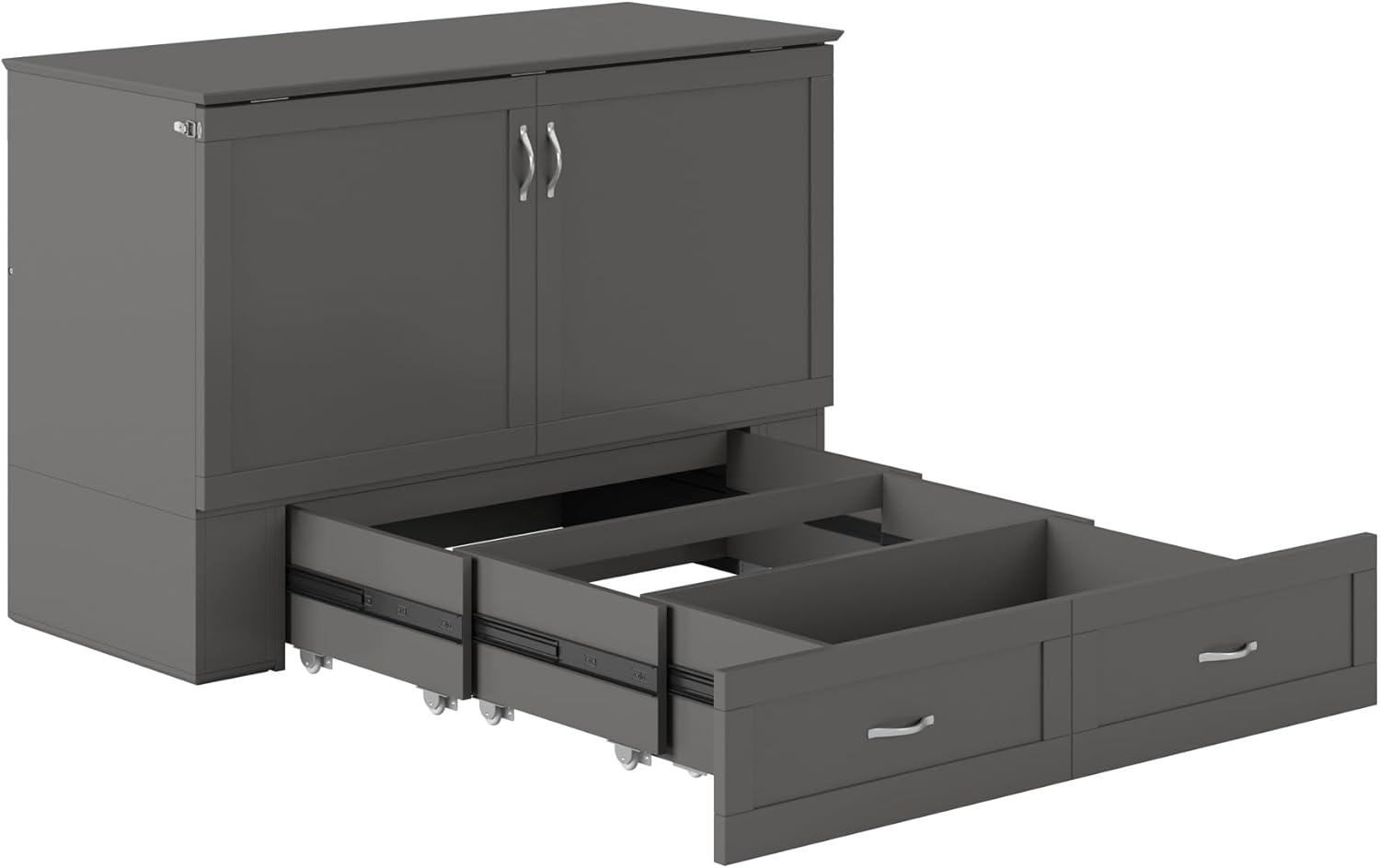 AFI Hamilton Full Solid Wood Murphy Bed Chest with Built-In Charger in Gray