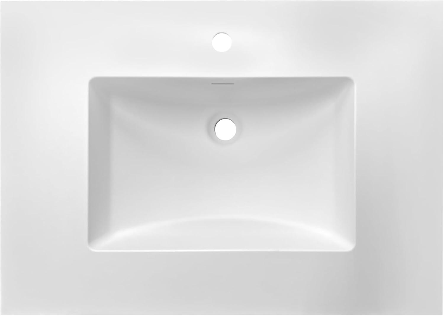 31" W x 22" D Solid Surface Polyurethane Resin Streamline Vanity Top With Sink, Durable, Consistent Color, Easy-to-Clean, Built-in Overflow