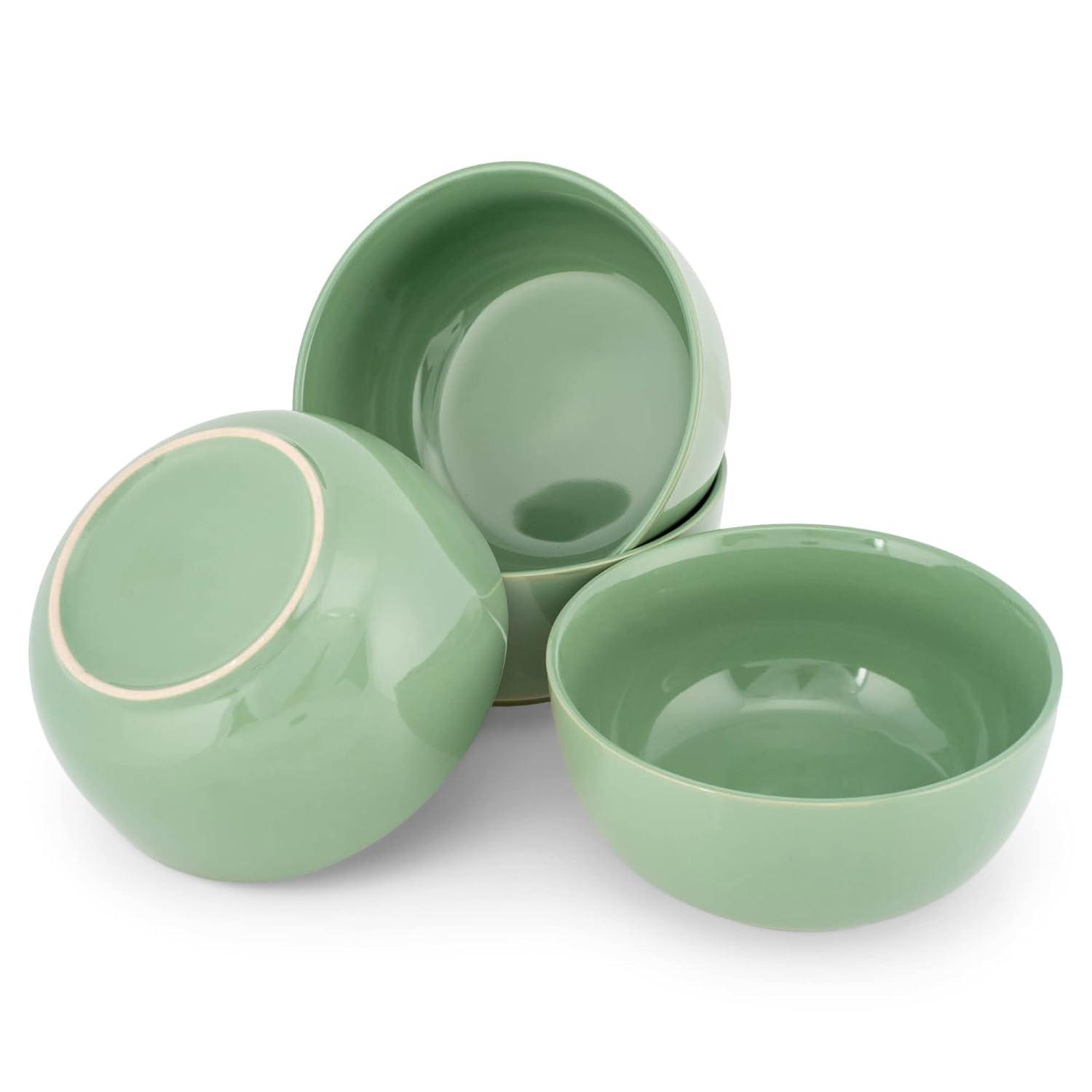 Elanze Designs Bistro Glossy Ceramic 4 inch Dessert Bowls Set of 4, Sage Green