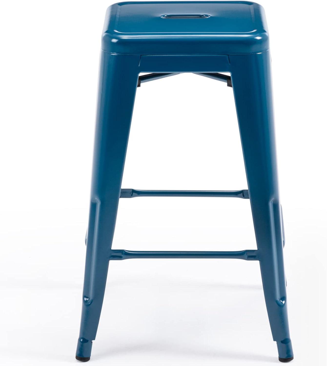 Deep Blue 24-Inch Metal Backless Bar Stools, Set of 2