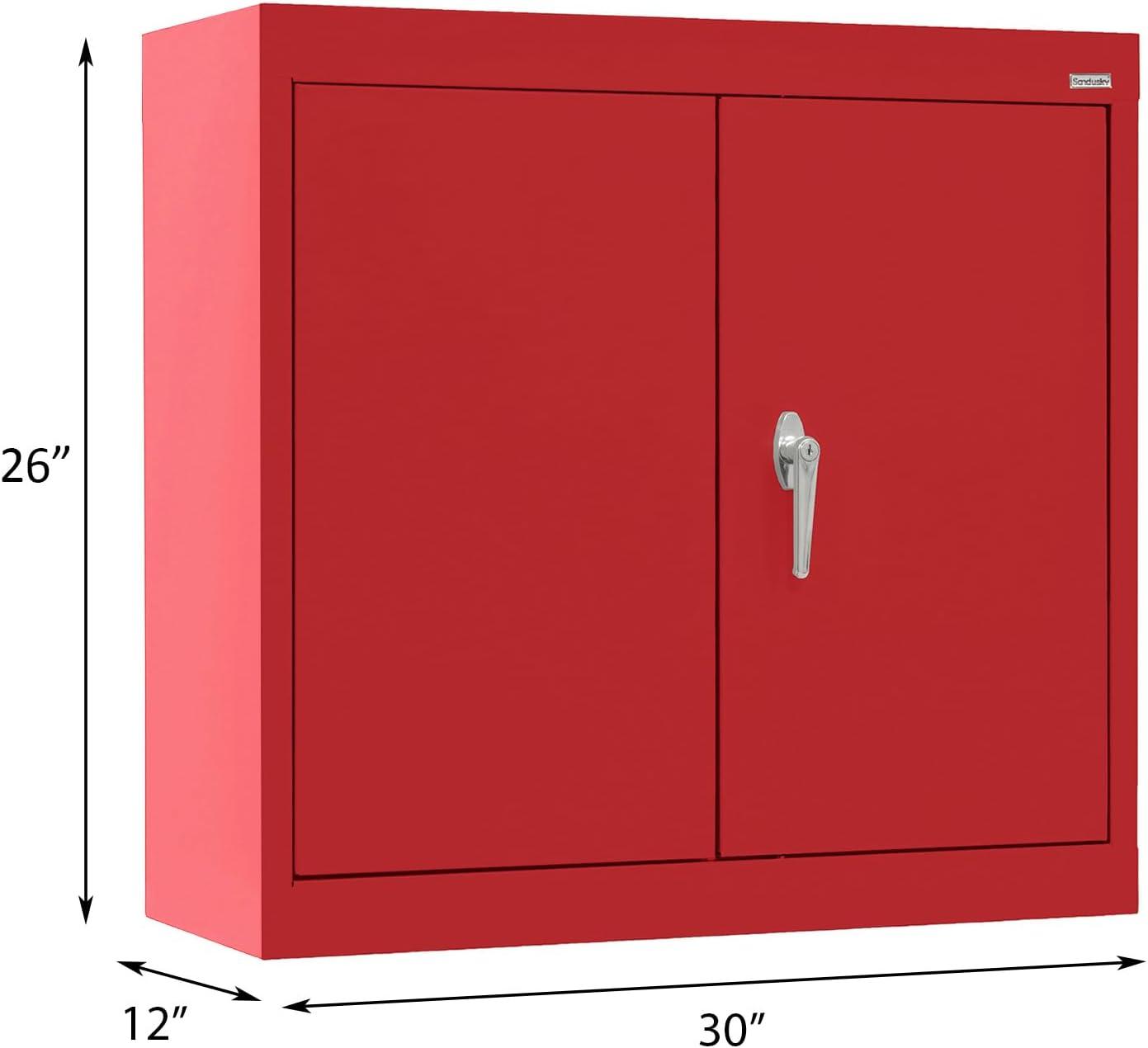 Red Powder-Coated Lockable Office Cabinet with Adjustable Shelves