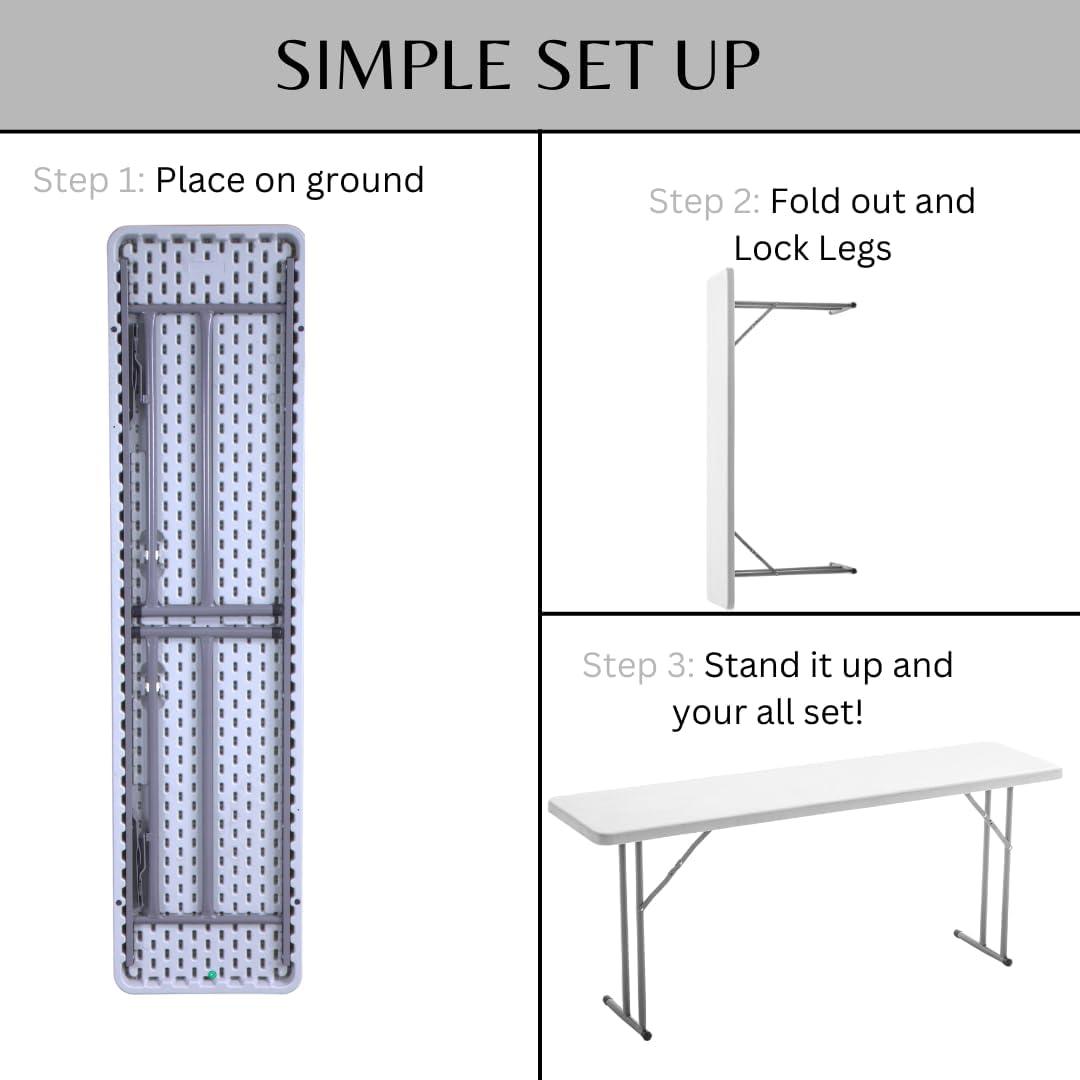 6-Foot White Granite Plastic Folding Training Table Set