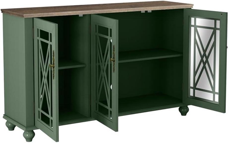 Green Vintage Style Wood Buffet Sideboard Cabinet with Glass Doors