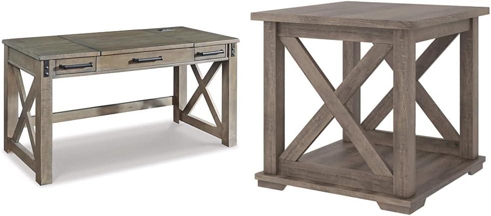 Aldwin Home Office Lift Top Writing and Computer Desk Black/Gray - Signature Design by Ashley: 60" Adjustable, with USB Charging Station