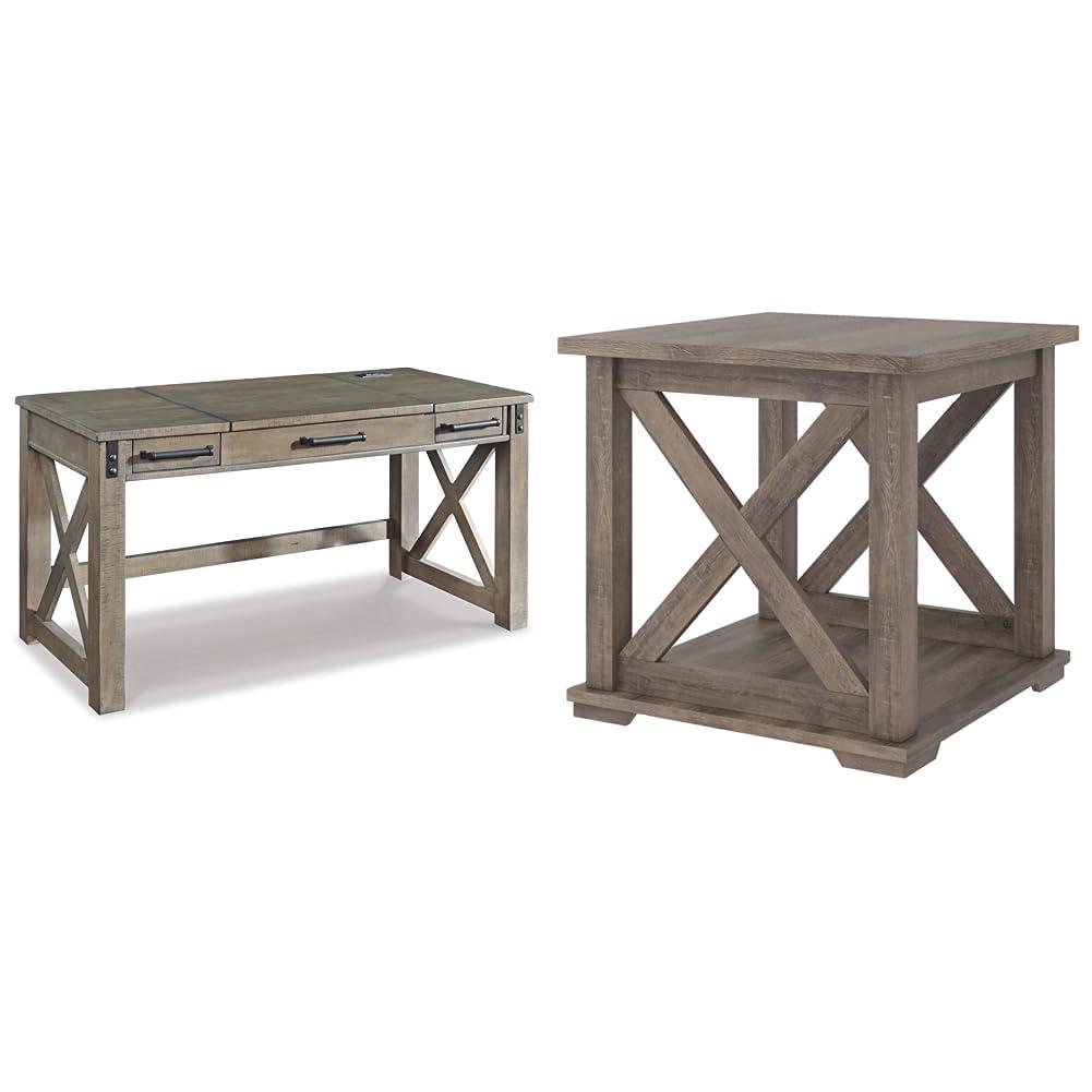 Aldwin Home Office Lift Top Writing and Computer Desk Black/Gray - Signature Design by Ashley: 60" Adjustable, with USB Charging Station
