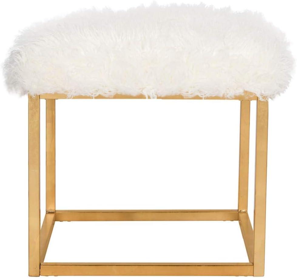 SAFAVIEH Rowan Contemporary Modern Glam Square Ottoman, White/Gold