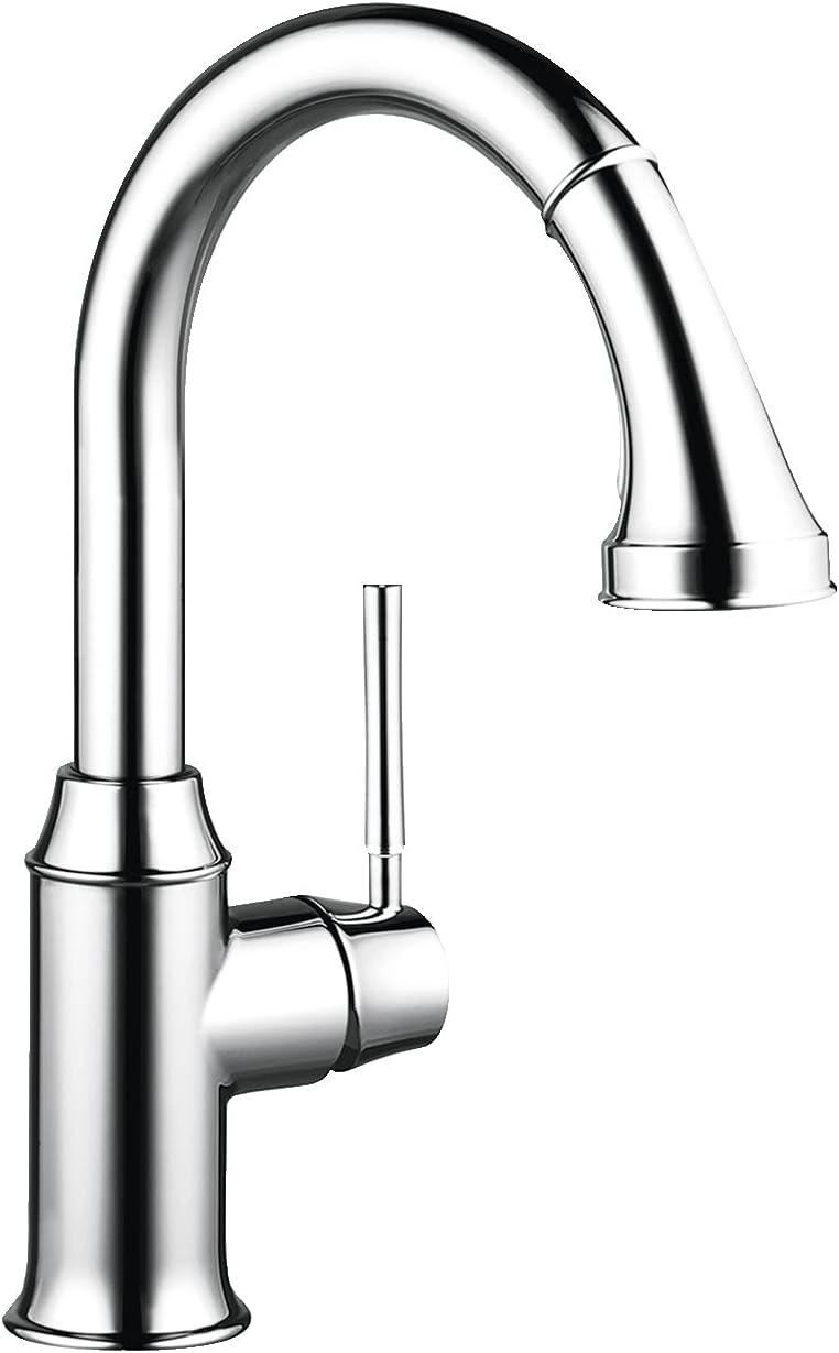 Modern Steel Optik Pull-Out Spray Kitchen Faucet in Chrome