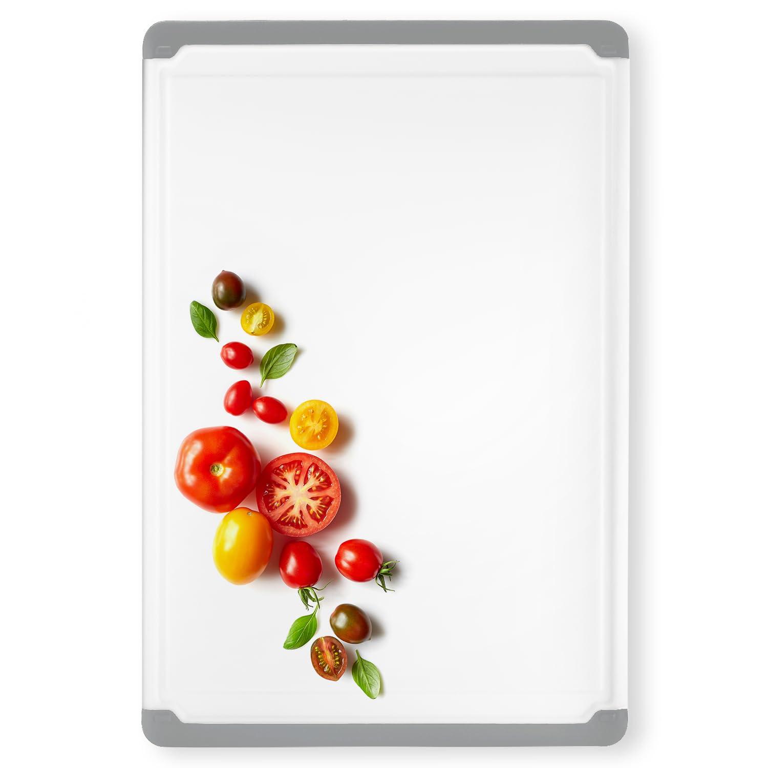 Plastic Cutting Boards for Kitchen - Large 18 x 12 Inch Rubber Cutting Board with Juice Grooves, Non-Slip, Dishwasher Safe Cutting Boards