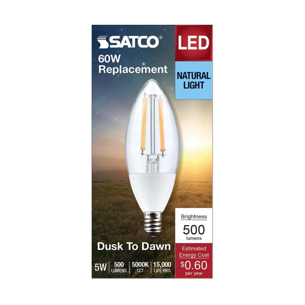 Satco 5 Watt B11 - Dusk to Dawn LED - 5000K - Candelabra Base - 120 Volt - 90 CRI